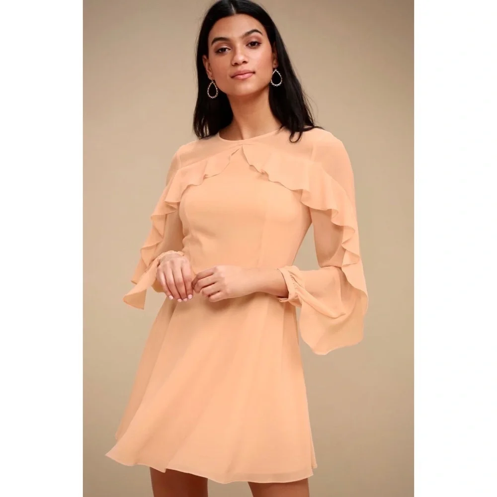 Lulus Doll-Like Ruffle Long Sleeve Skater Dress - Picture 2 of 10